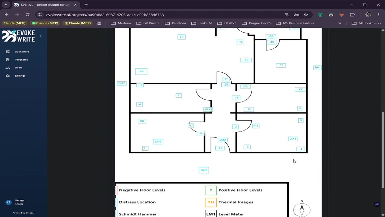 Engineering floor plan with annotations